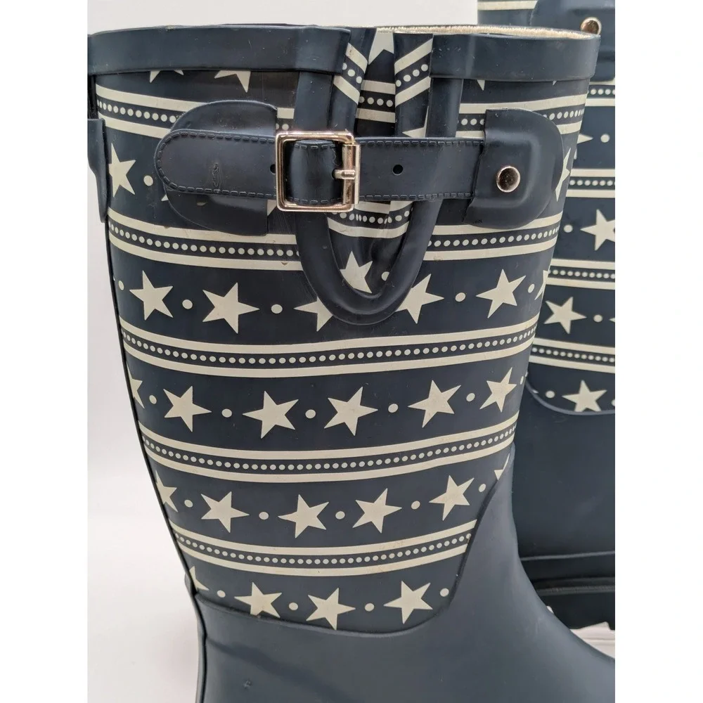 Western Chief Stars Stripes Rain Boots Womens 7 Navy Waterproof Rubber Buckle